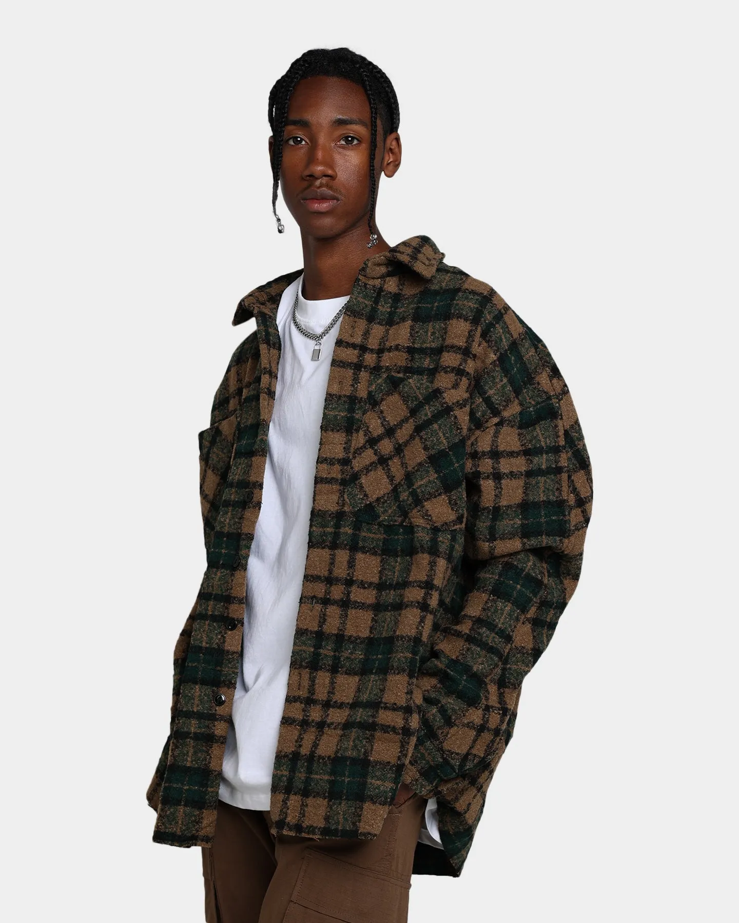 MNML Loose Woven Flannel Shirt Green/Black