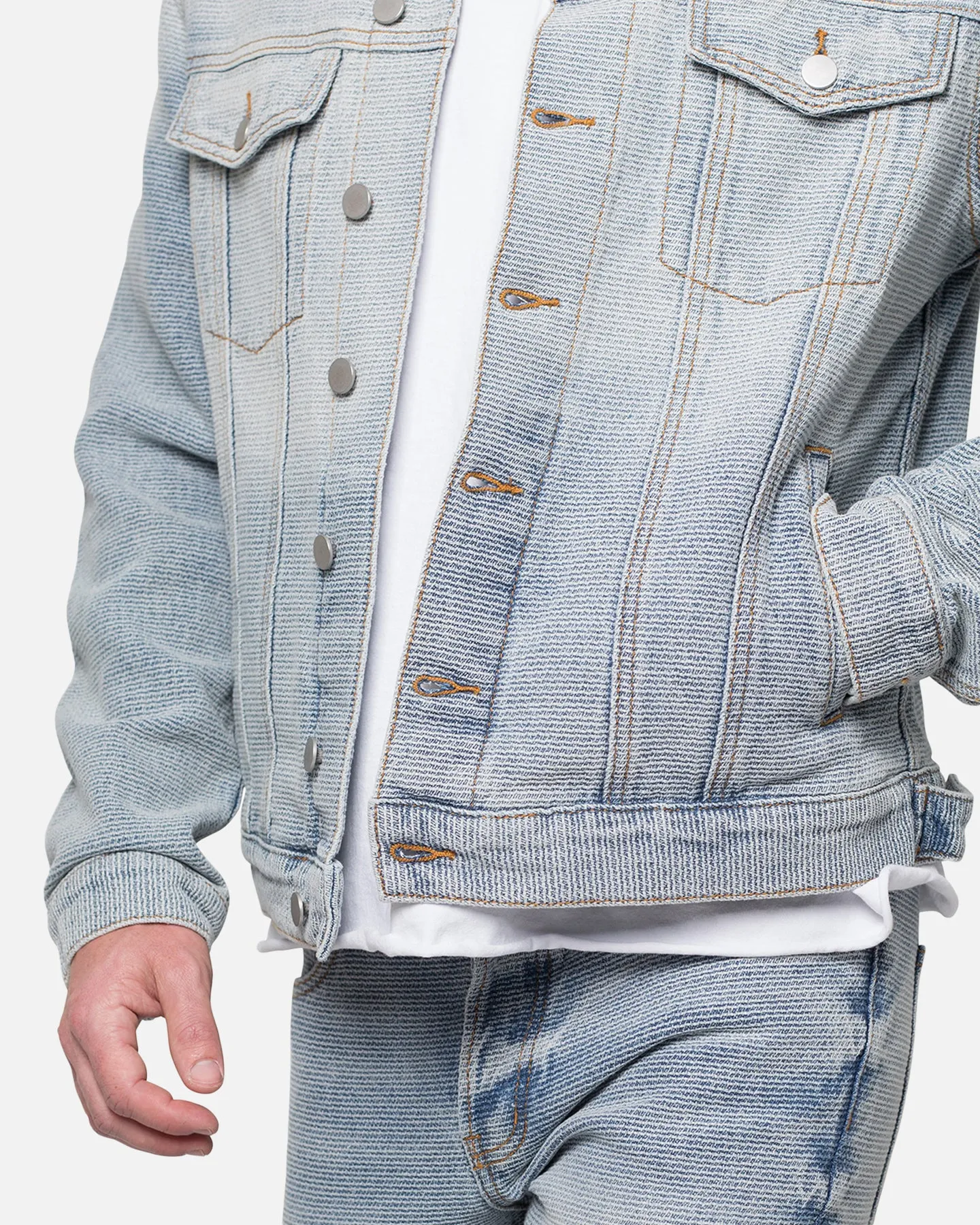 MNML Western Crosshatch Trucker Denim Jacket Blue