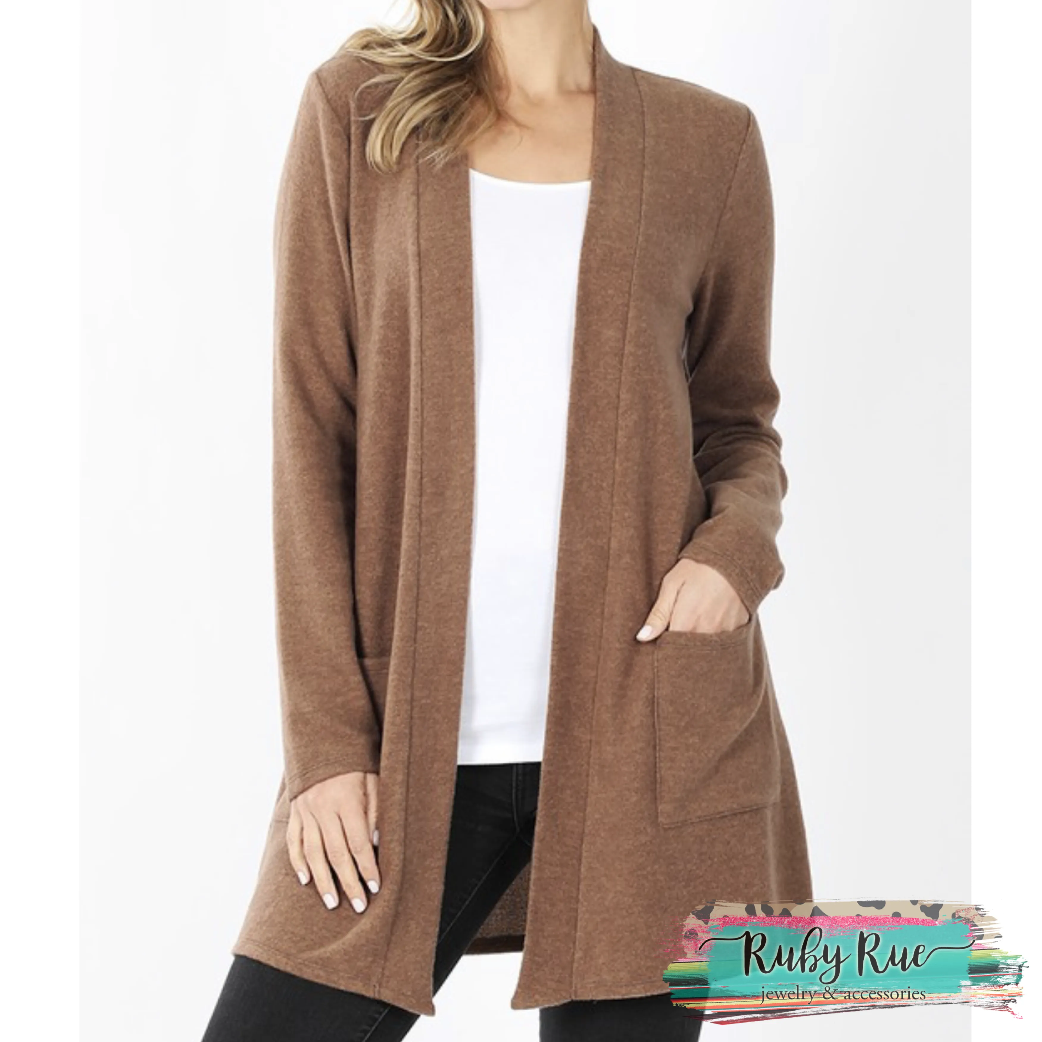 Mocha Brushed Sweater Cardigan
