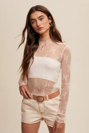 Mock Neck Lace Layering Top - Ecru