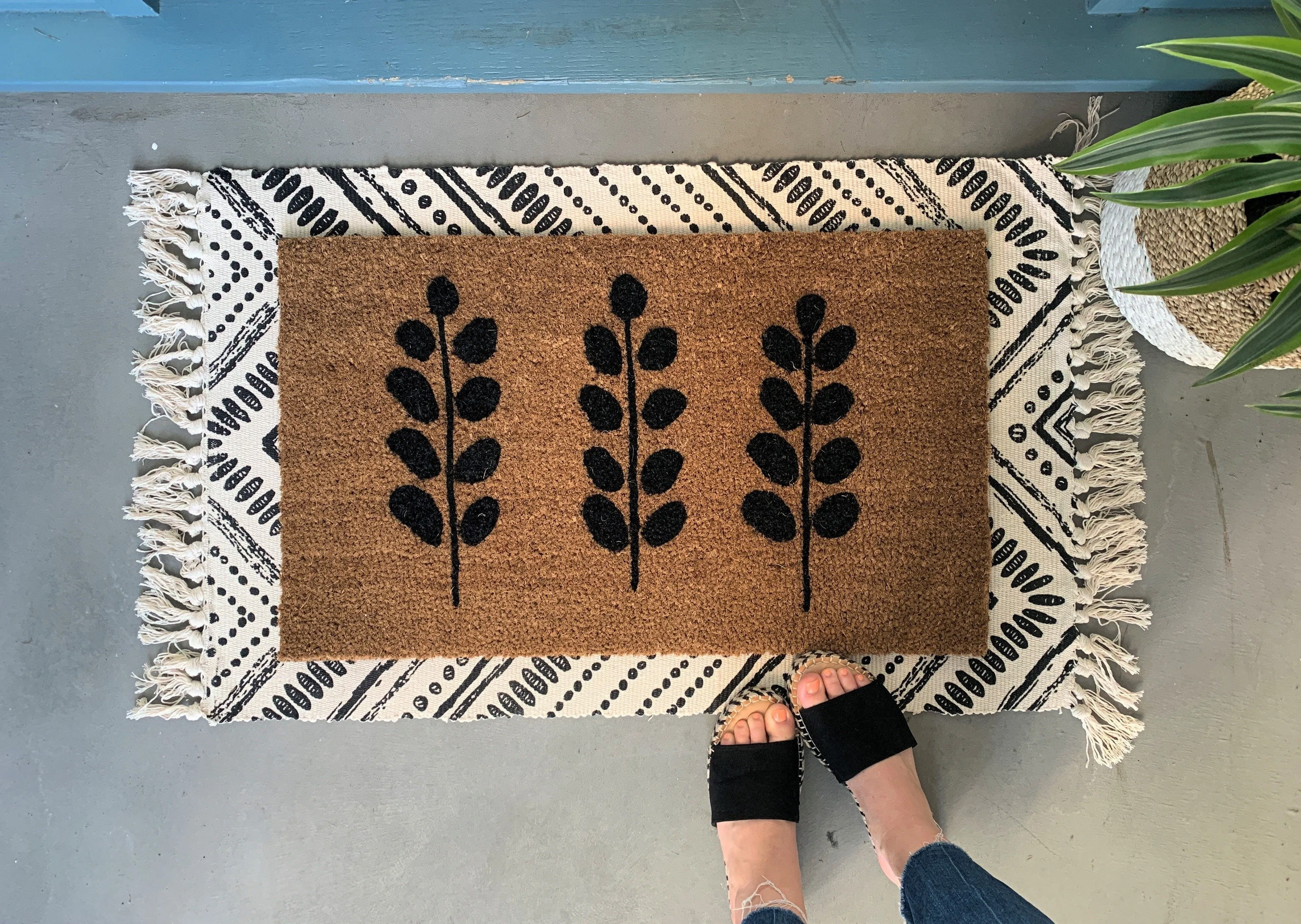 Modern Leaves Trio Outdoor Doormat