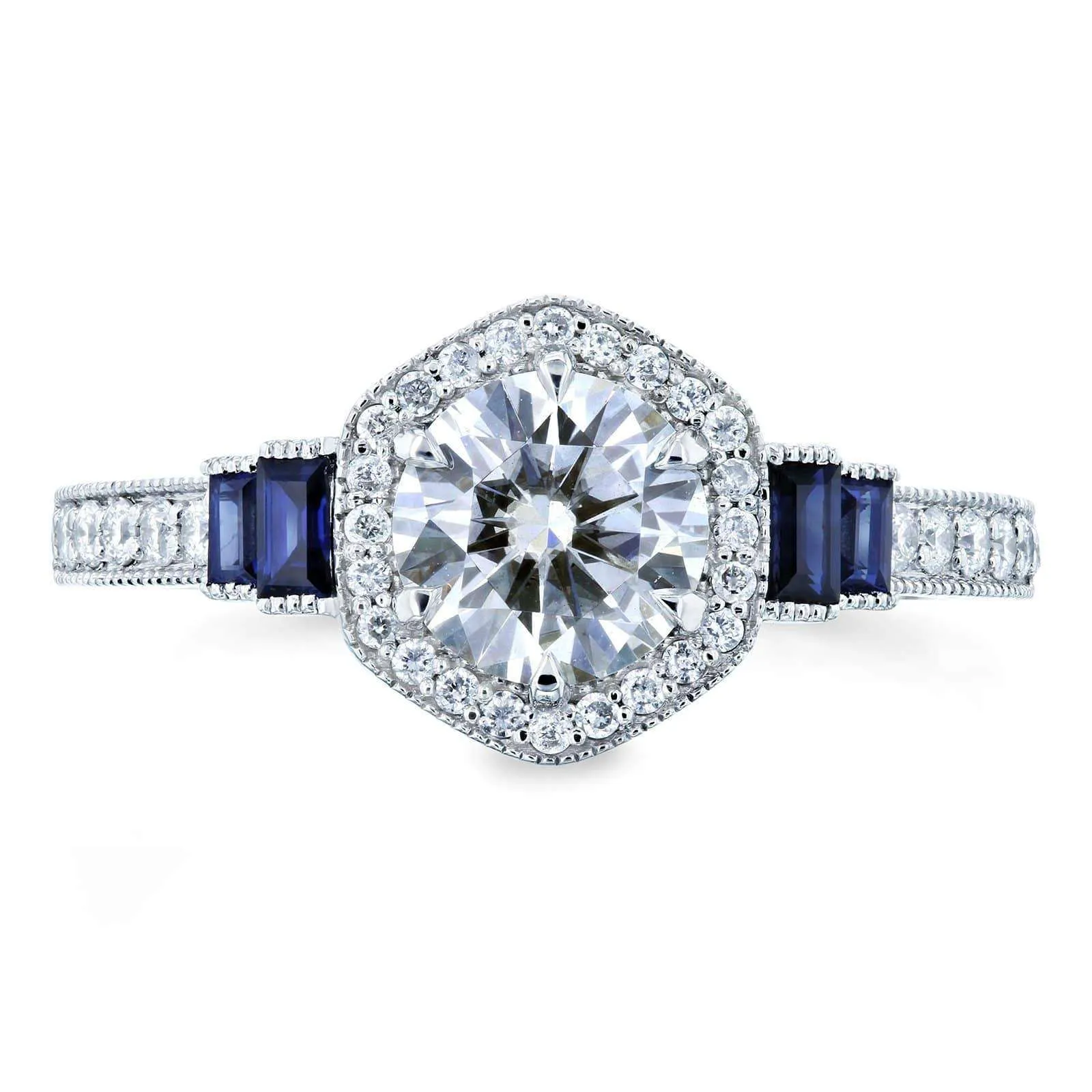 Moissanite Sapphire & Diamond Deco Ring