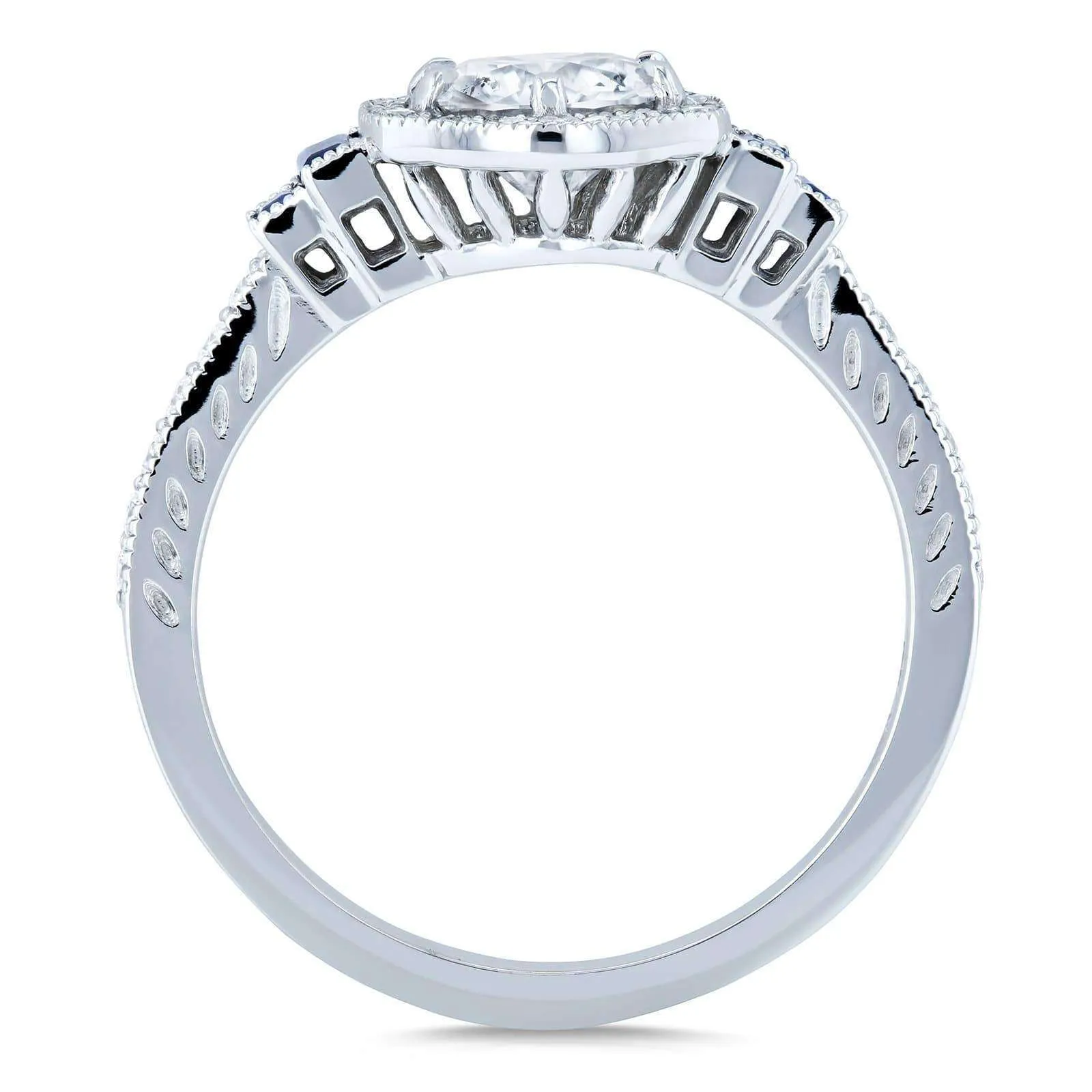 Moissanite Sapphire & Diamond Deco Ring