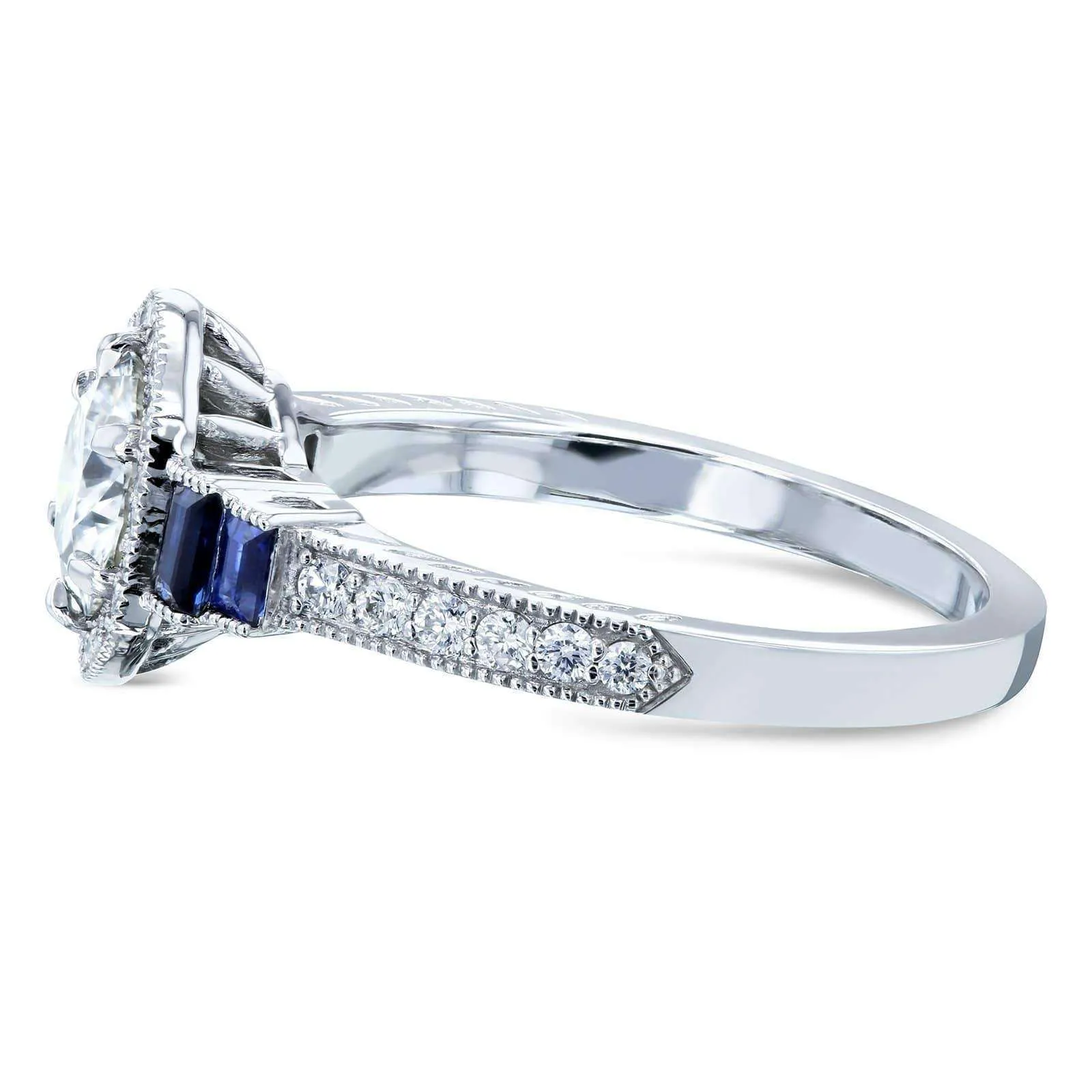 Moissanite Sapphire & Diamond Deco Ring