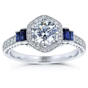 Moissanite Sapphire & Diamond Deco Ring