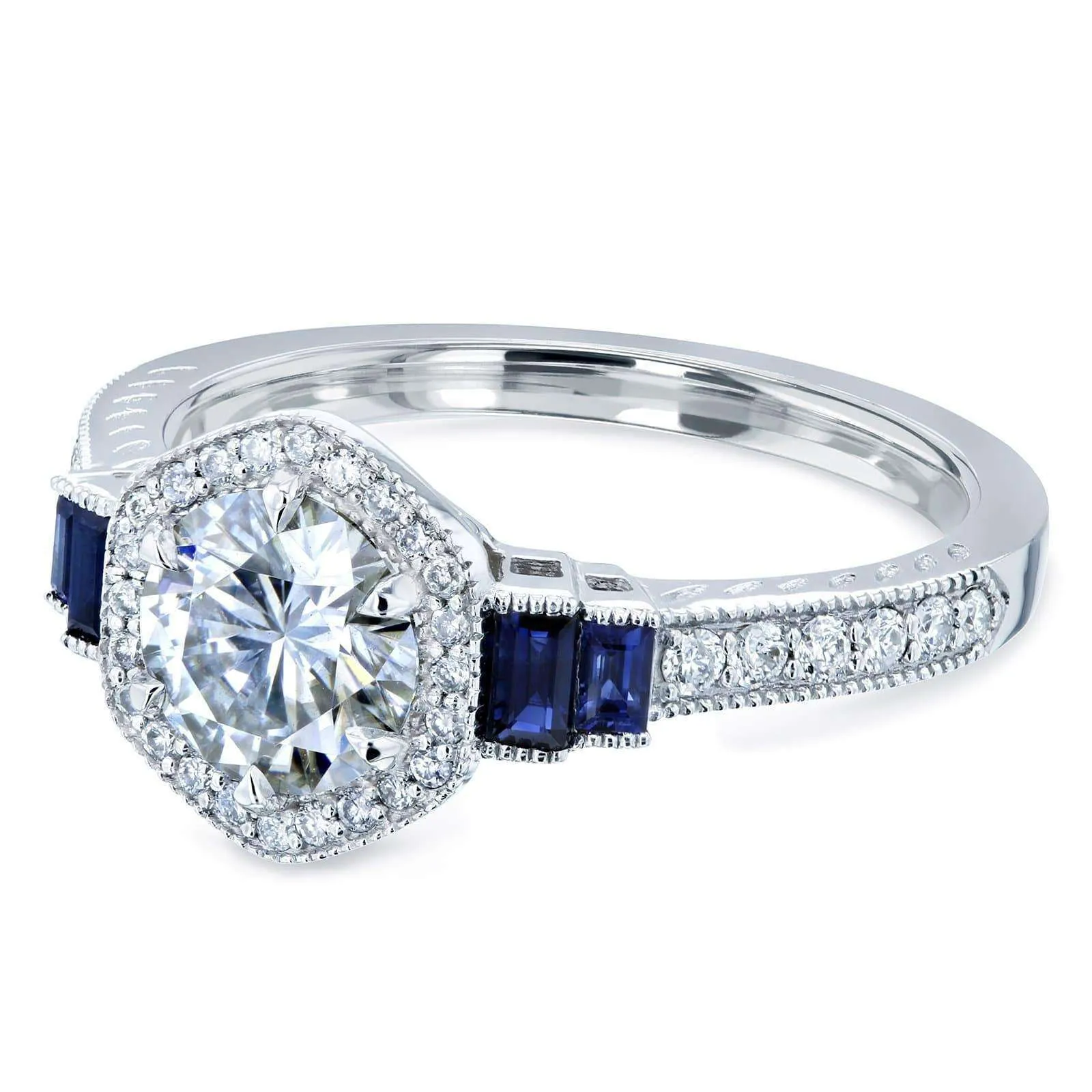 Moissanite Sapphire & Diamond Deco Ring