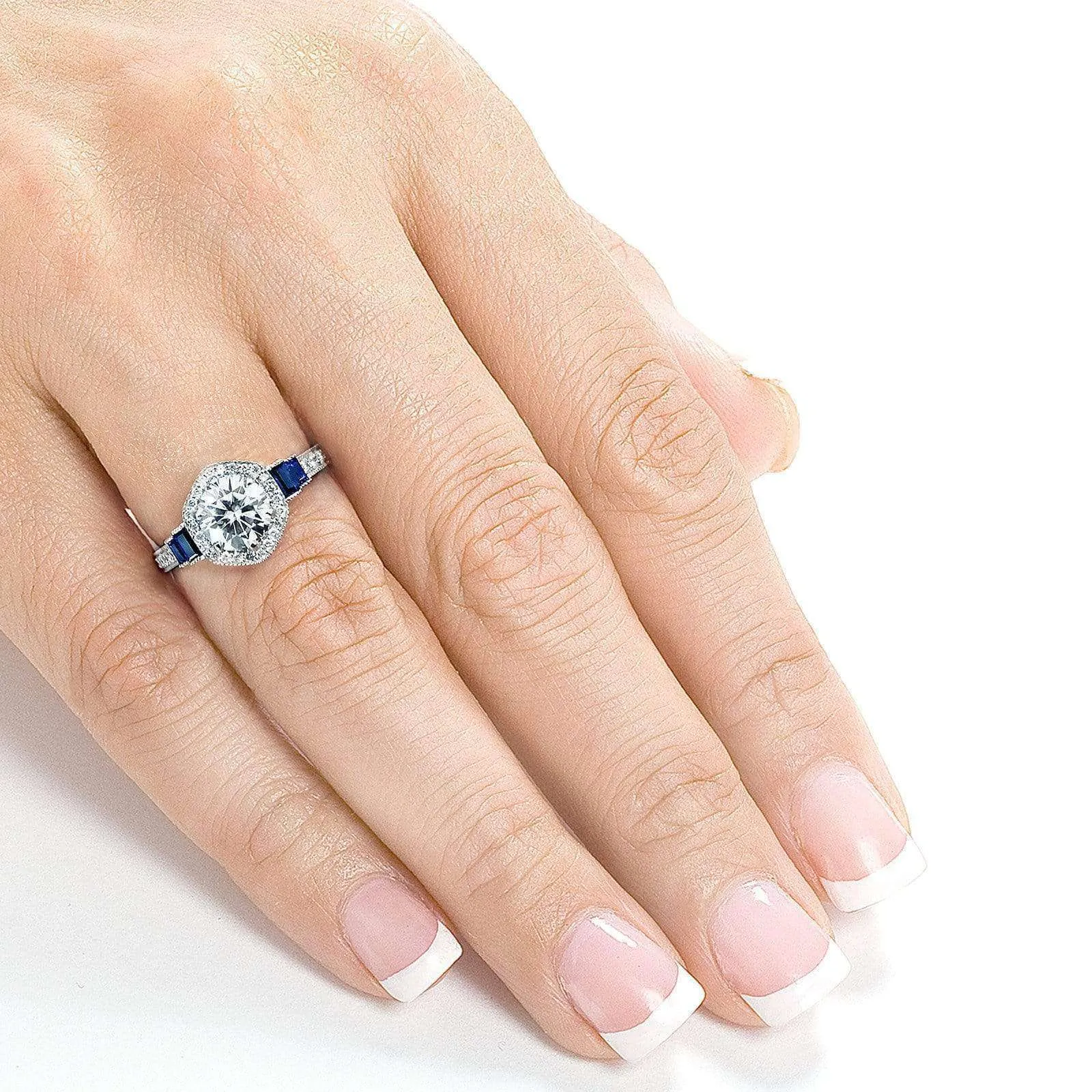 Moissanite Sapphire & Diamond Deco Ring