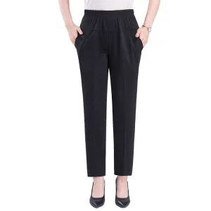 Mom Summer Thin Ankle-Length Pants Casual High Waist Plus Size Ice Silk Straight Elderly Women Elderly Pants