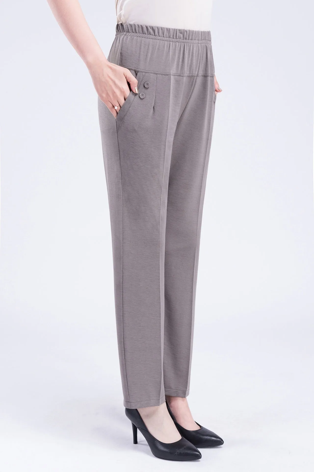 Mom Summer Thin Ankle-Length Pants Casual High Waist Plus Size Ice Silk Straight Elderly Women Elderly Pants