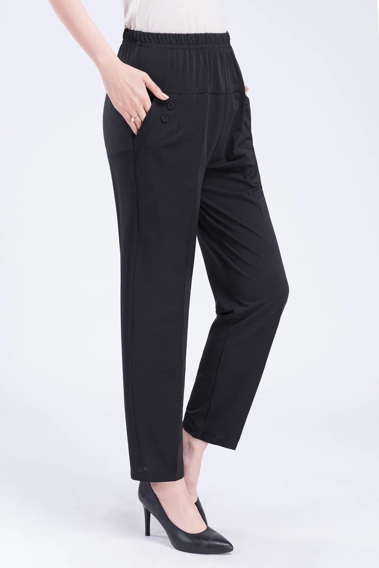 Mom Summer Thin Ankle-Length Pants Casual High Waist Plus Size Ice Silk Straight Elderly Women Elderly Pants