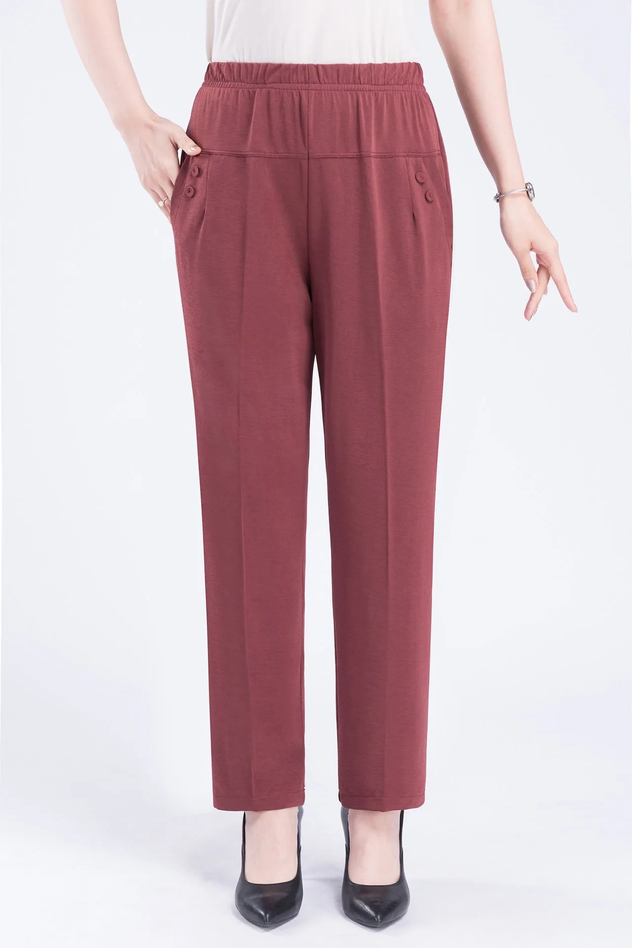 Mom Summer Thin Ankle-Length Pants Casual High Waist Plus Size Ice Silk Straight Elderly Women Elderly Pants