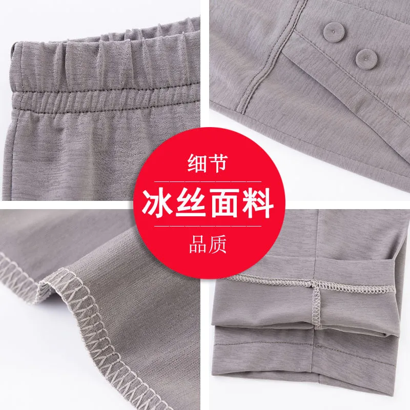 Mom Summer Thin Ankle-Length Pants Casual High Waist Plus Size Ice Silk Straight Elderly Women Elderly Pants