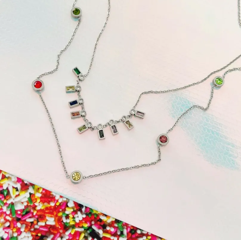 Multi Colored Jewel Long Layering Necklace