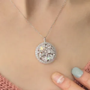 Multi Shape Stone Cluster Vintage Pendant Chain Necklace, Platinum Plated Sterling Silver