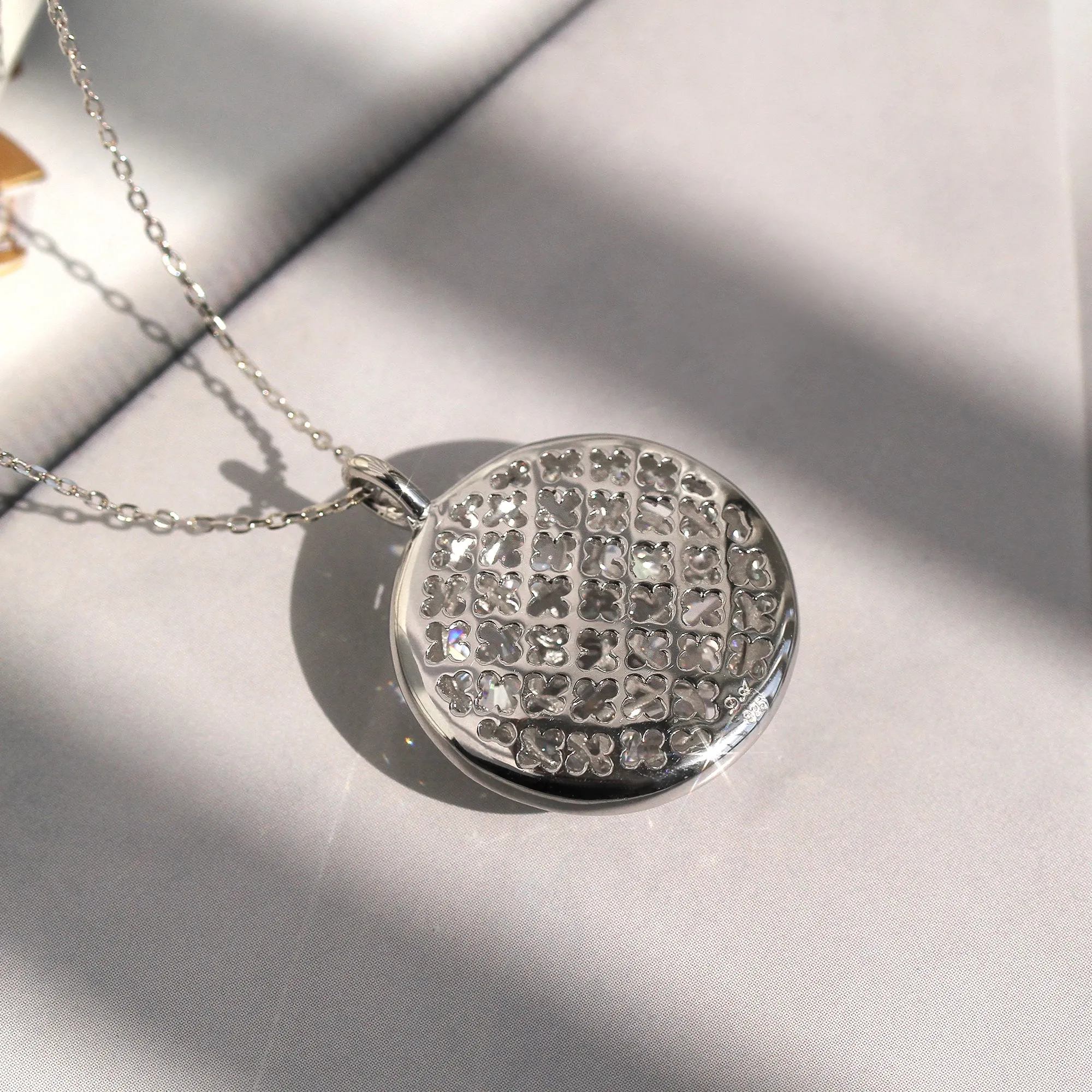 Multi Shape Stone Cluster Vintage Pendant Chain Necklace, Platinum Plated Sterling Silver