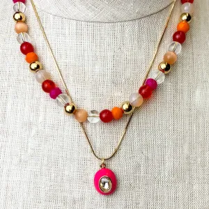 Multicolored Layering Necklace With Oval Pendant