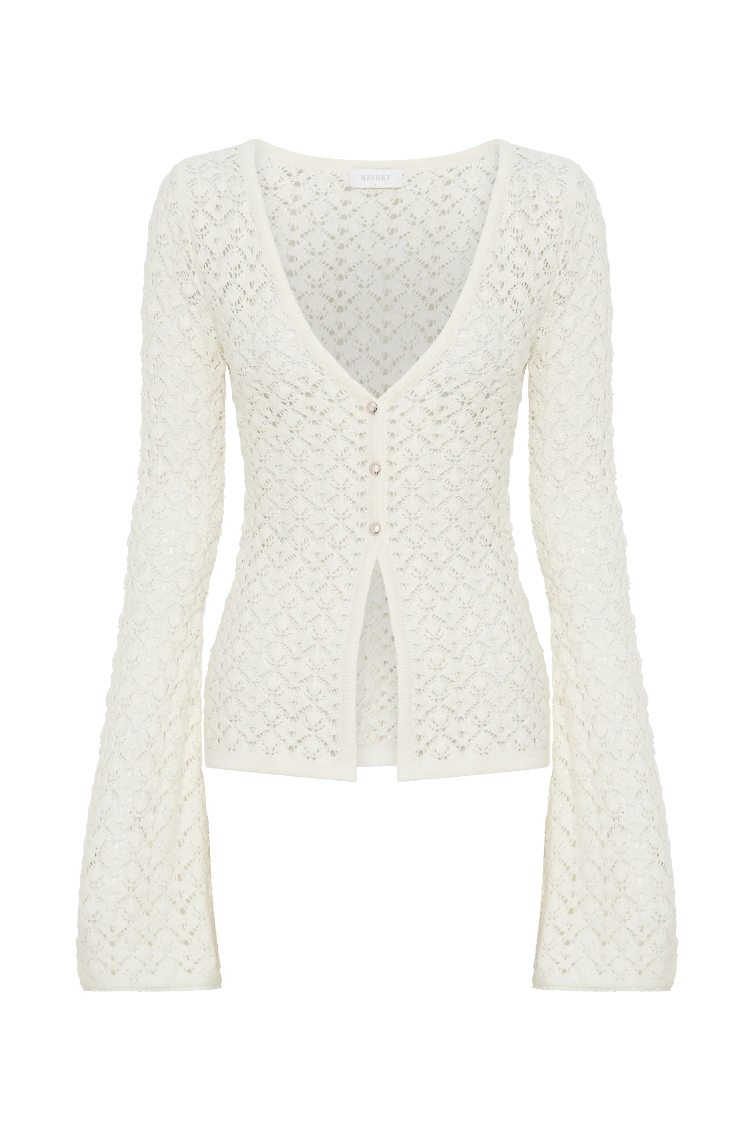 Murphy Long Sleeve Knit Shell Button Cardigan - White
