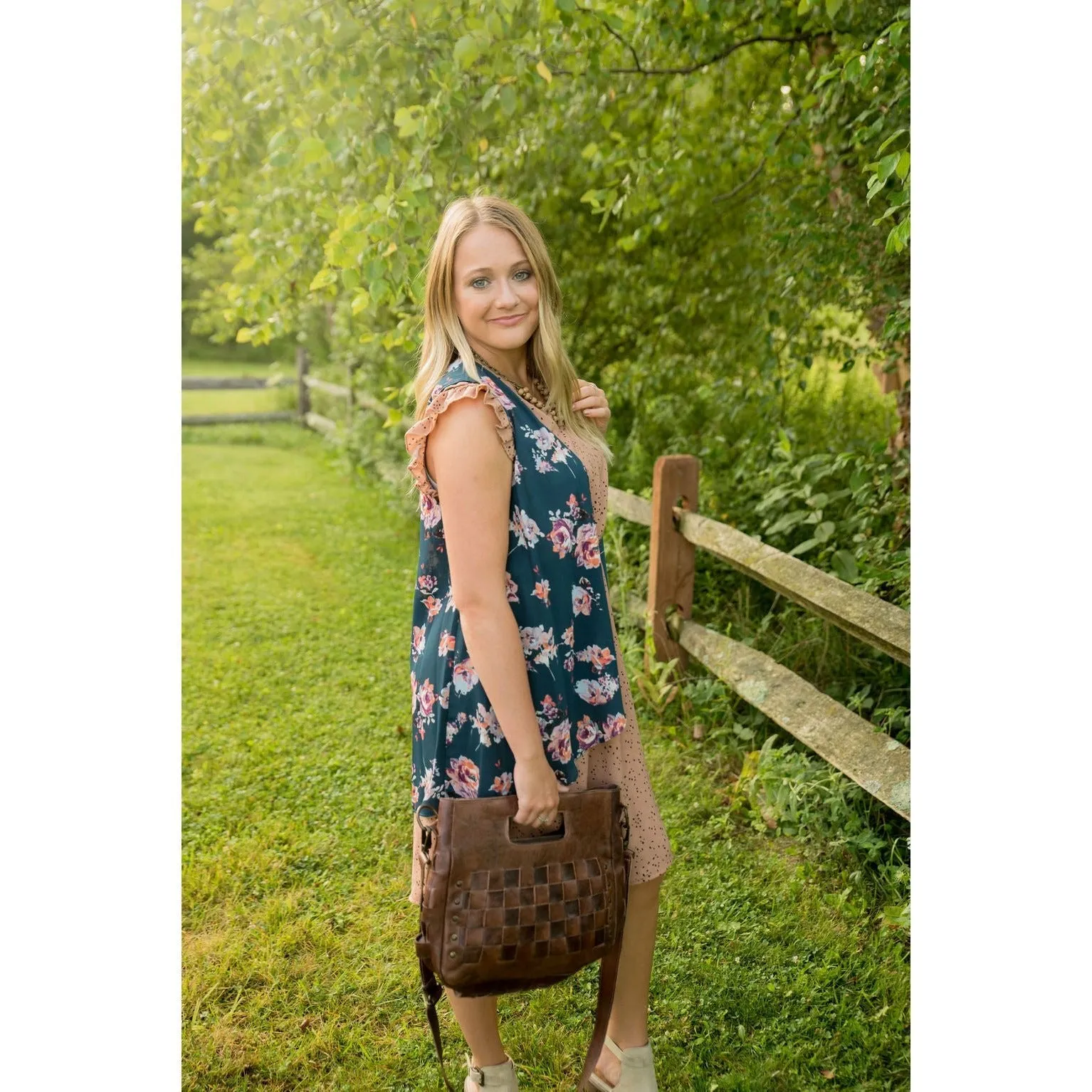 Navy Floral Vest Kimono