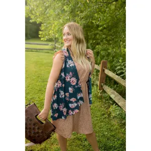 Navy Floral Vest Kimono