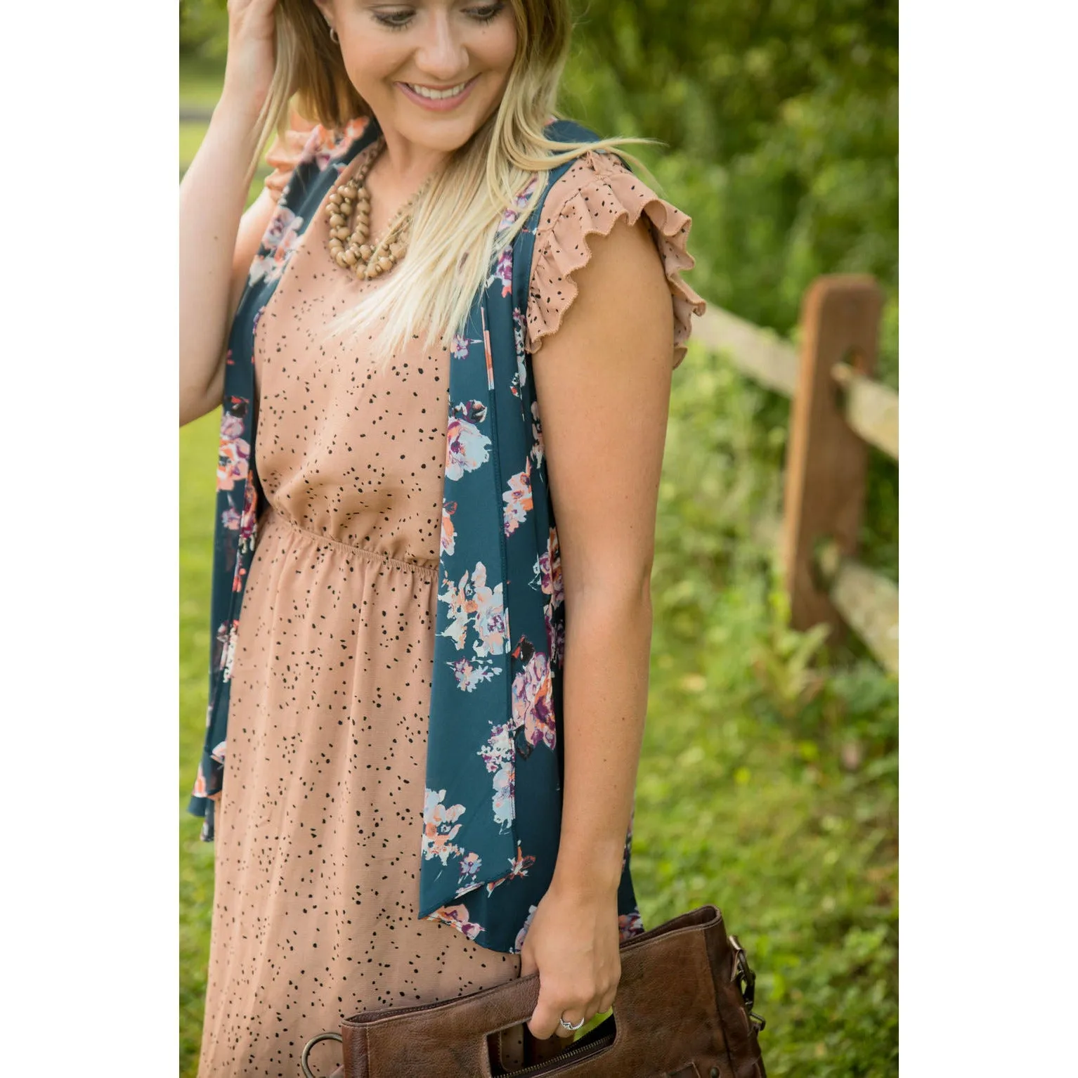 Navy Floral Vest Kimono