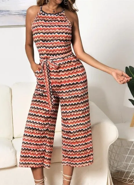 New Sunflower Printed Strap High Waist Rompers
