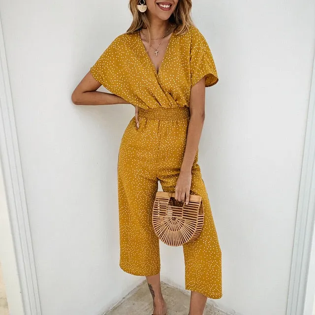 New Sunflower Printed Strap High Waist Rompers