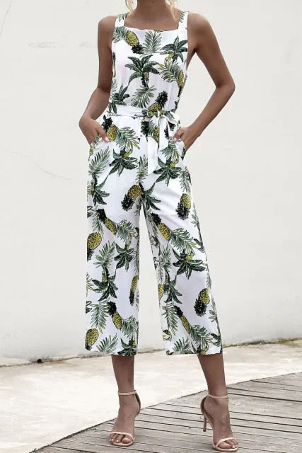 New Sunflower Printed Strap High Waist Rompers