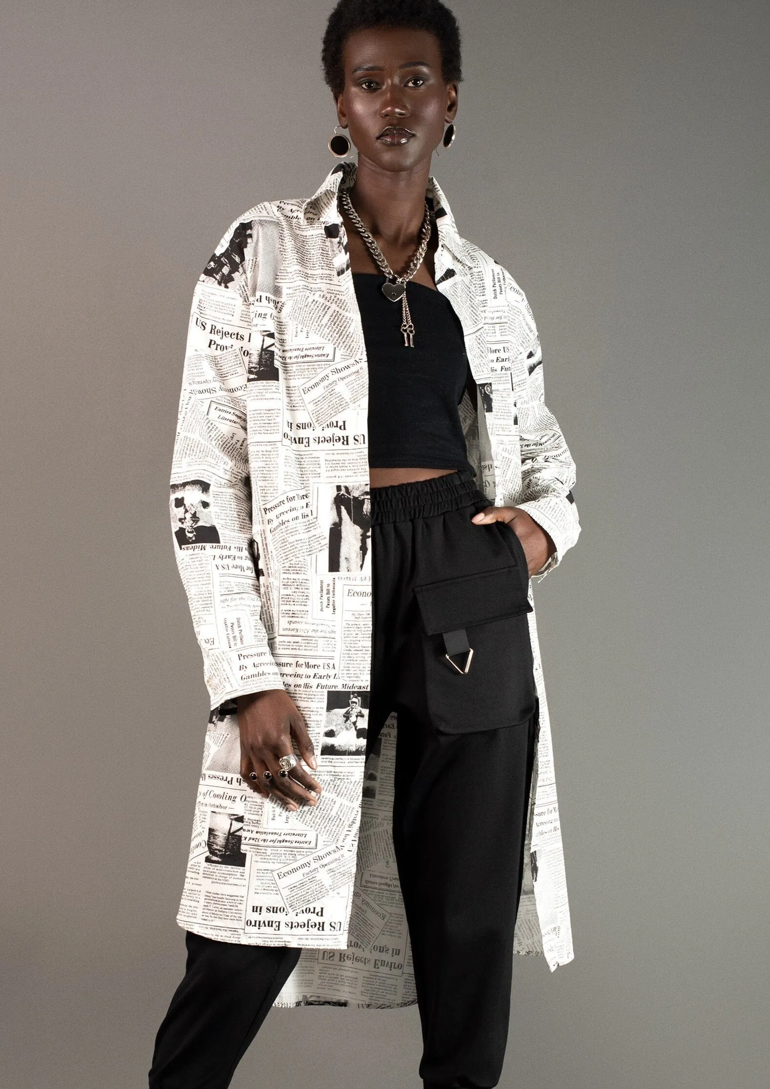 Newsprint Button Up Layering Piece
