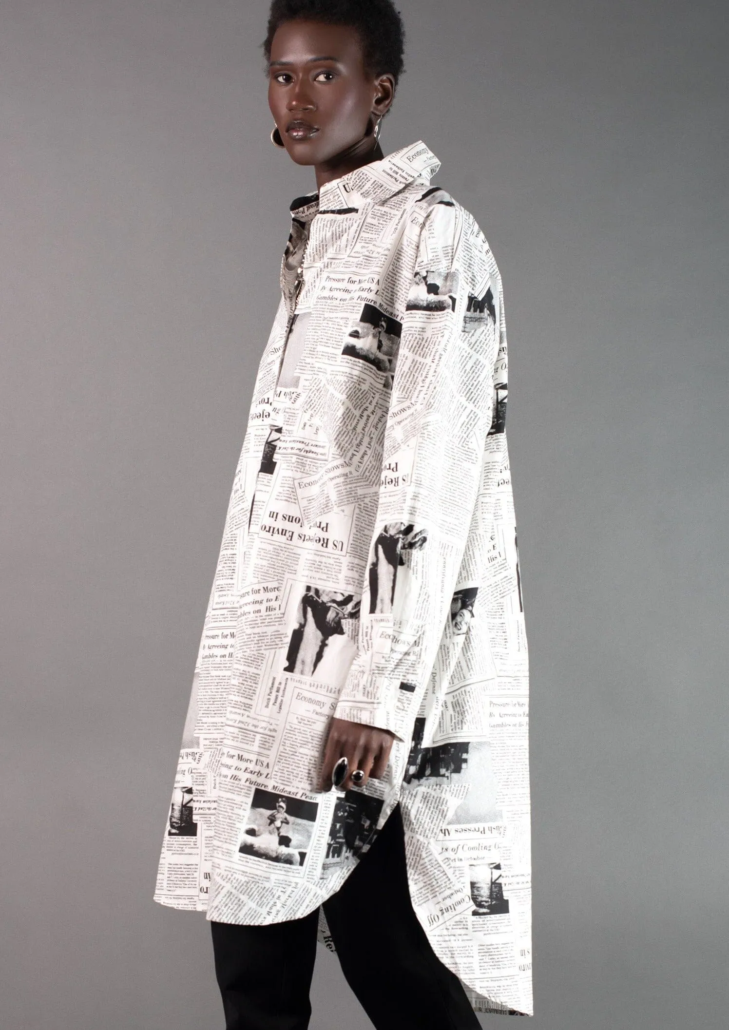 Newsprint Button Up Layering Piece
