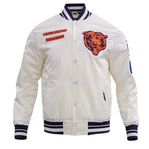 NFL CHICAGO BEARS RETRO CLASSIC MEN'S RIB SATIN JACKET (EGGSHELL/ MIDNIGHT NAVY)