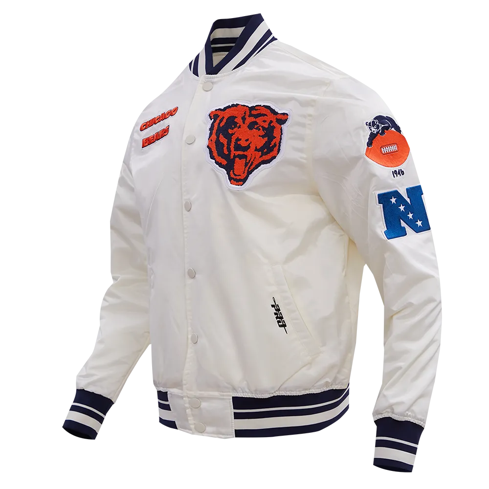 NFL CHICAGO BEARS RETRO CLASSIC MEN'S RIB SATIN JACKET (EGGSHELL/ MIDNIGHT NAVY)
