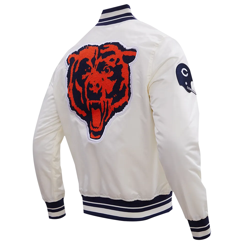 NFL CHICAGO BEARS RETRO CLASSIC MEN'S RIB SATIN JACKET (EGGSHELL/ MIDNIGHT NAVY)