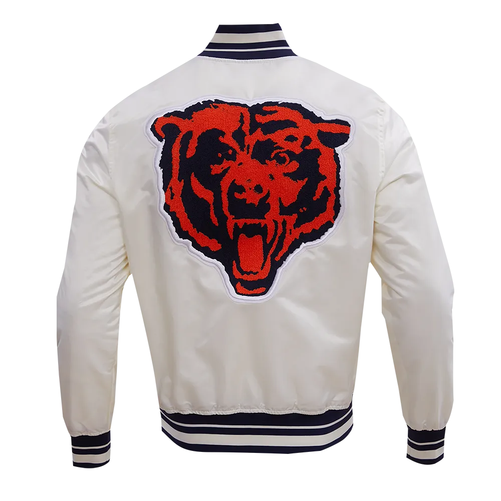 NFL CHICAGO BEARS RETRO CLASSIC MEN'S RIB SATIN JACKET (EGGSHELL/ MIDNIGHT NAVY)