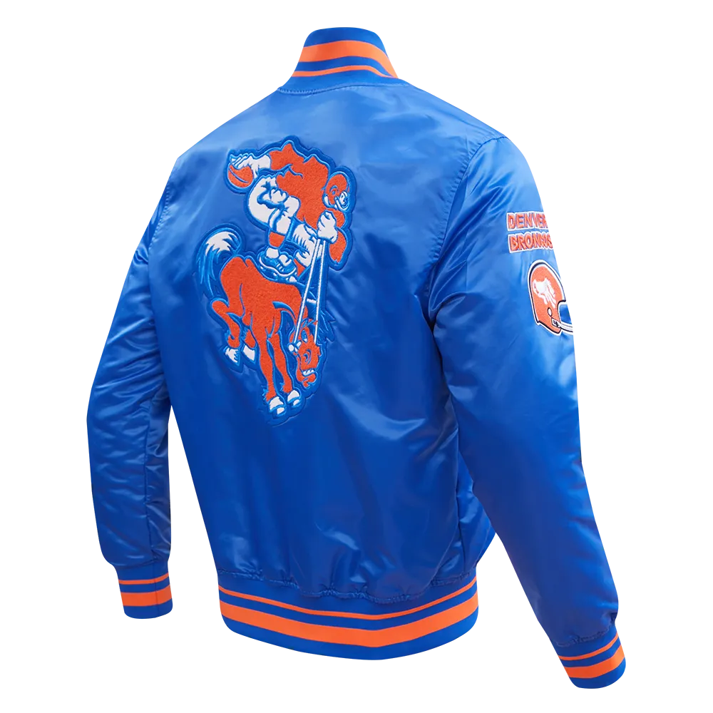 NFL DENVER BRONCOS RETRO CLASSIC MEN'S RIB SATIN JACKET (ROYAL BLUE/ORANGE)