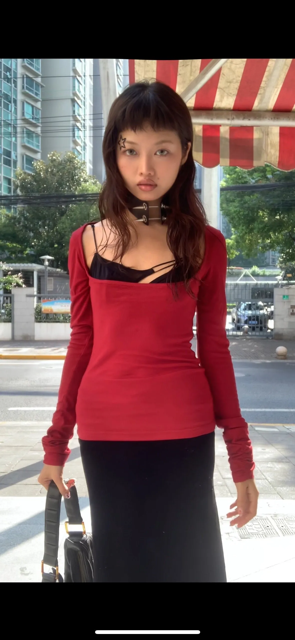 Nice big neckline red long sleeve top