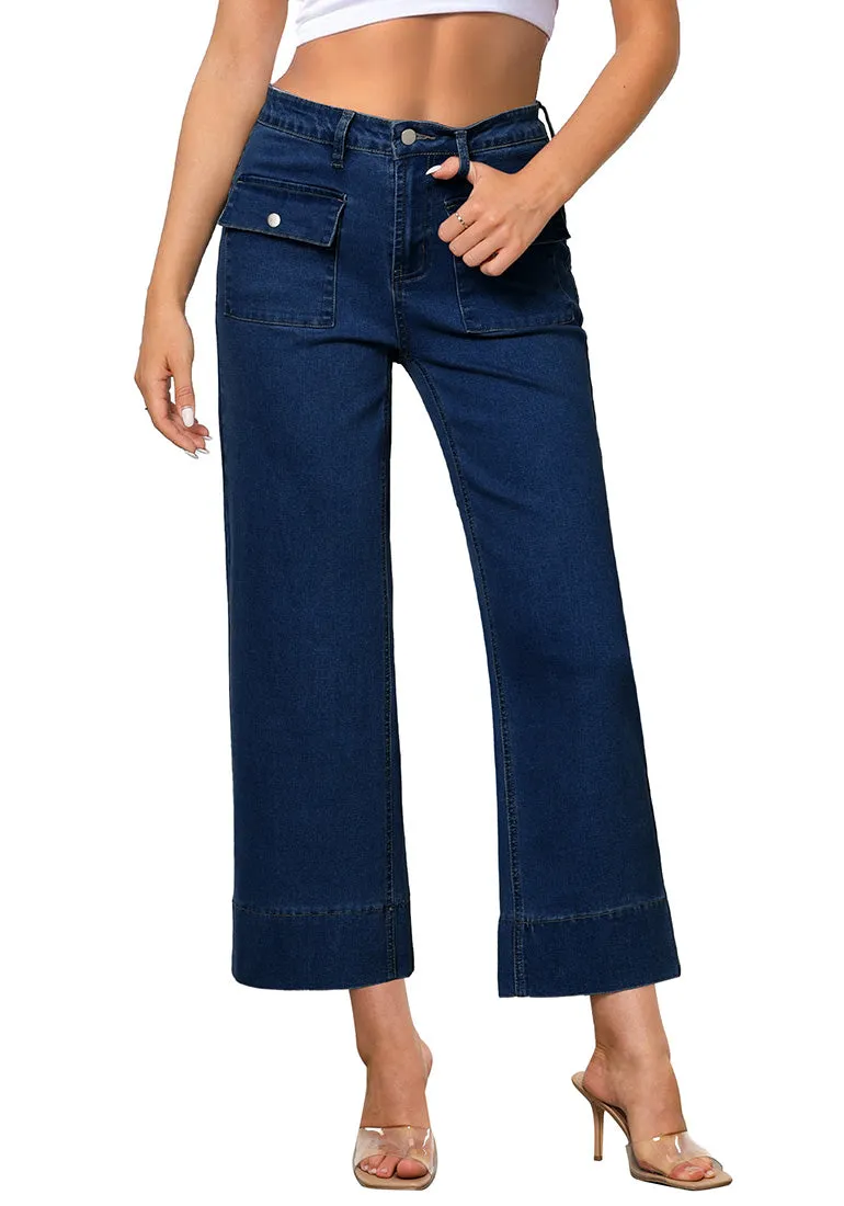 Nightfall Blue Women's Denim Jean Relaxed Straight Vintage Cropped Straight Leg Pants