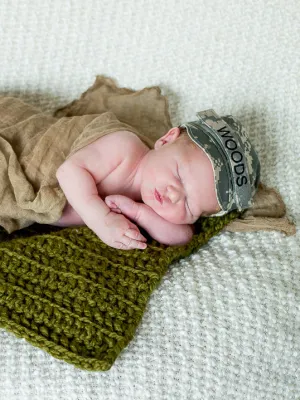 Olive green newborn baby layering bump blanket