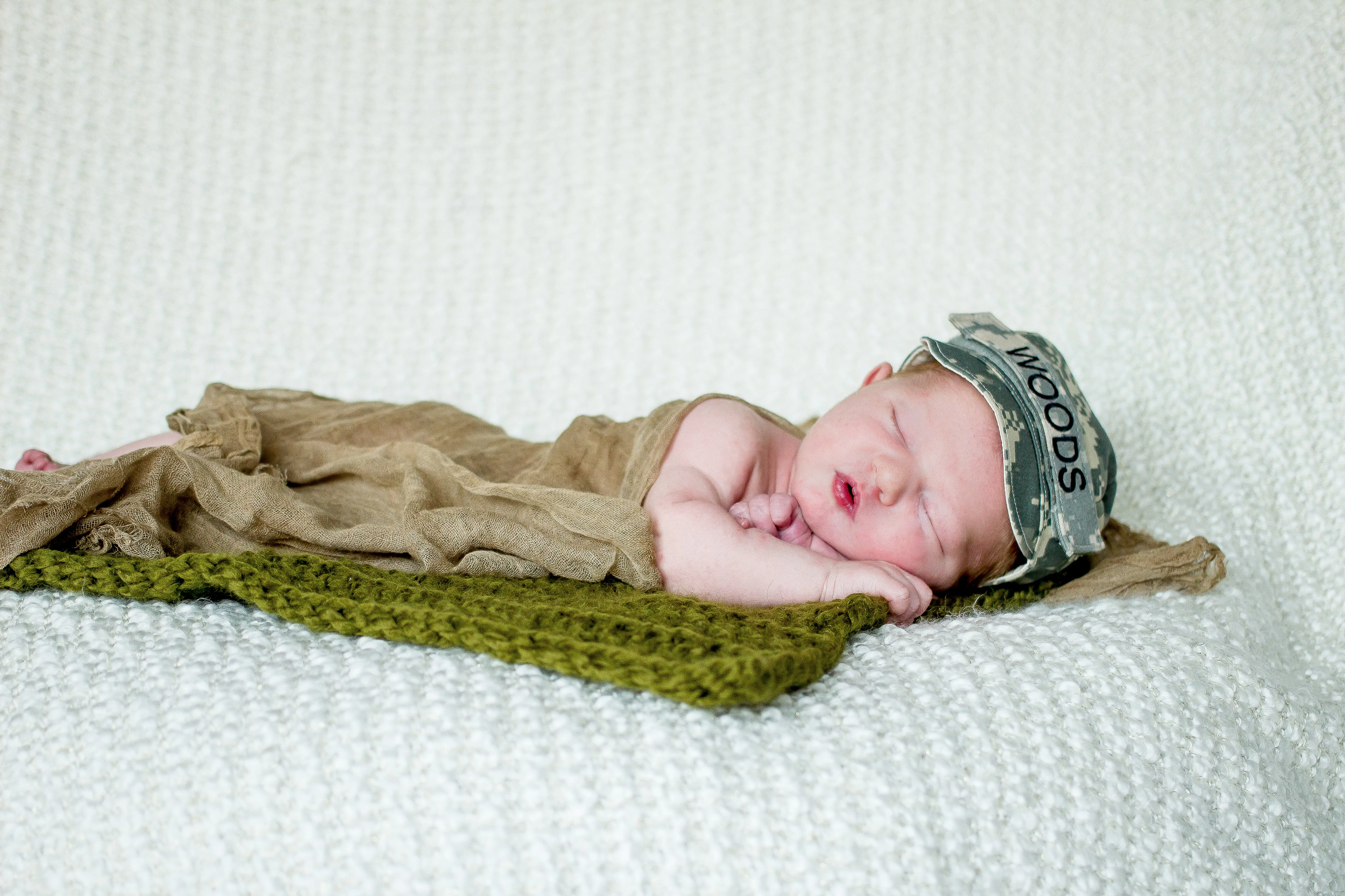 Olive green newborn baby layering bump blanket