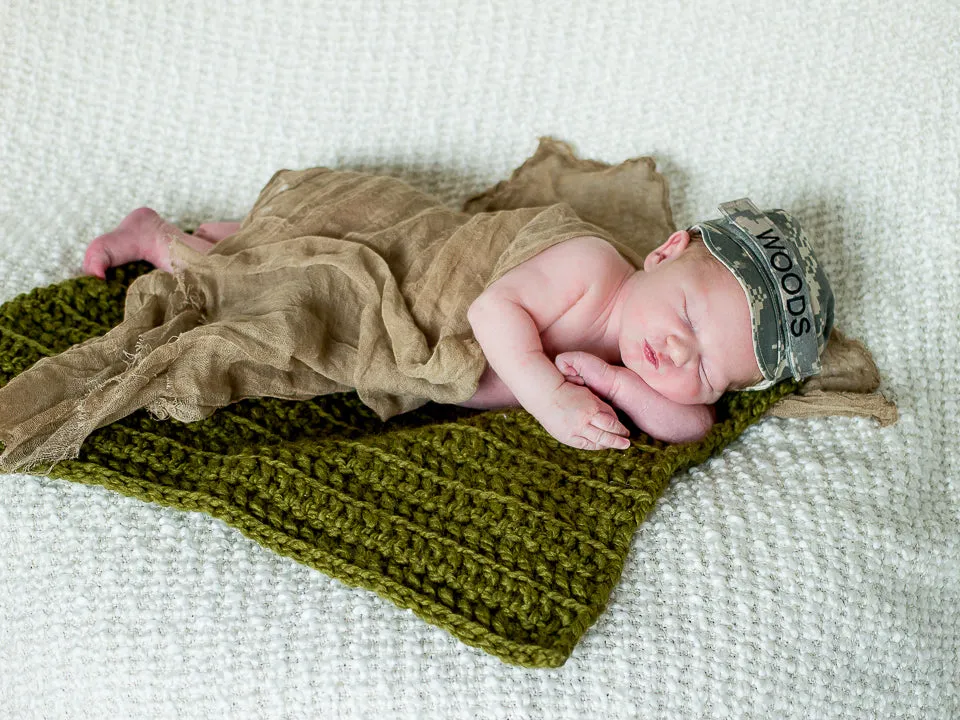 Olive green newborn baby layering bump blanket