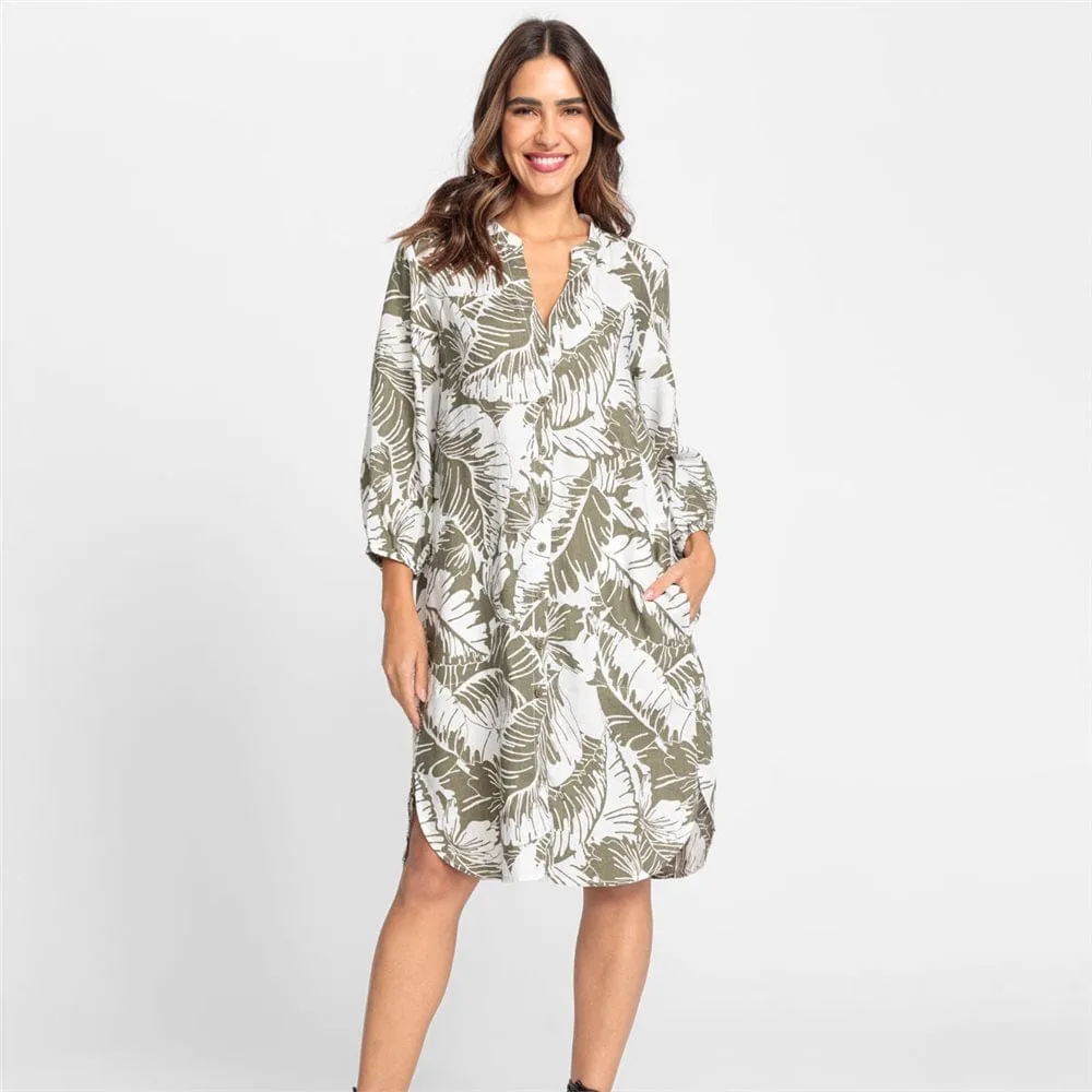 Olsen Straight Cut Leaf Print Dress