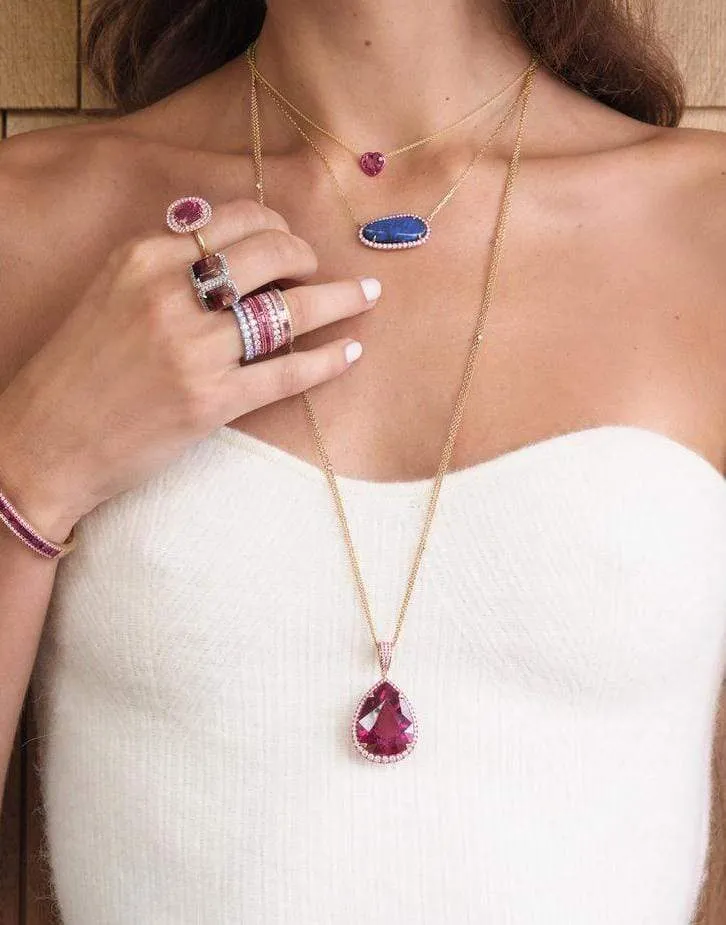 Opal and Pink E-Coating Layering Necklace