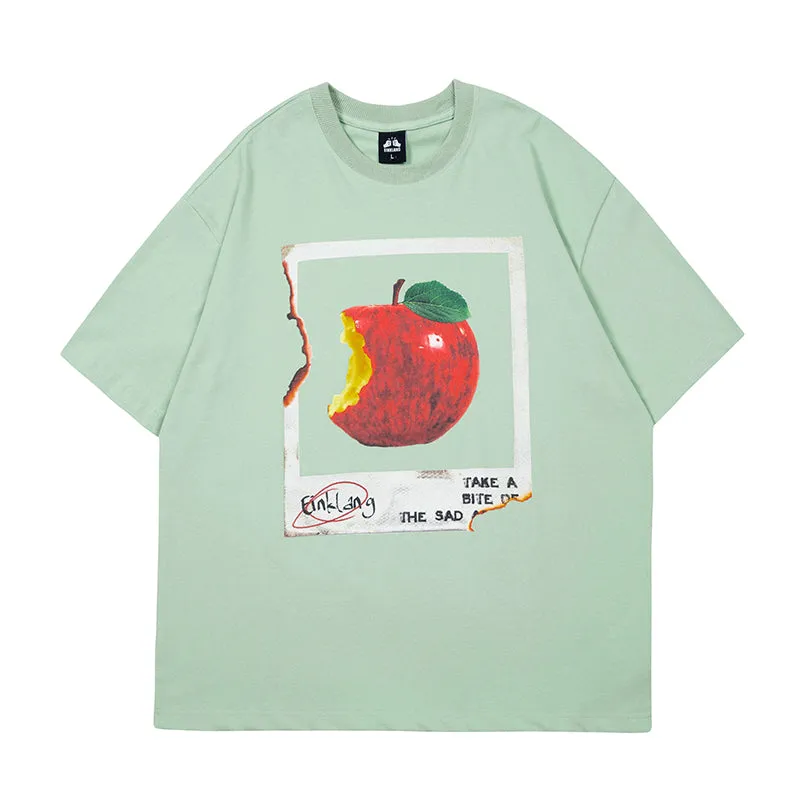 Oula Vintage Apple Print Short Sleeve Baggy T-shirt Top