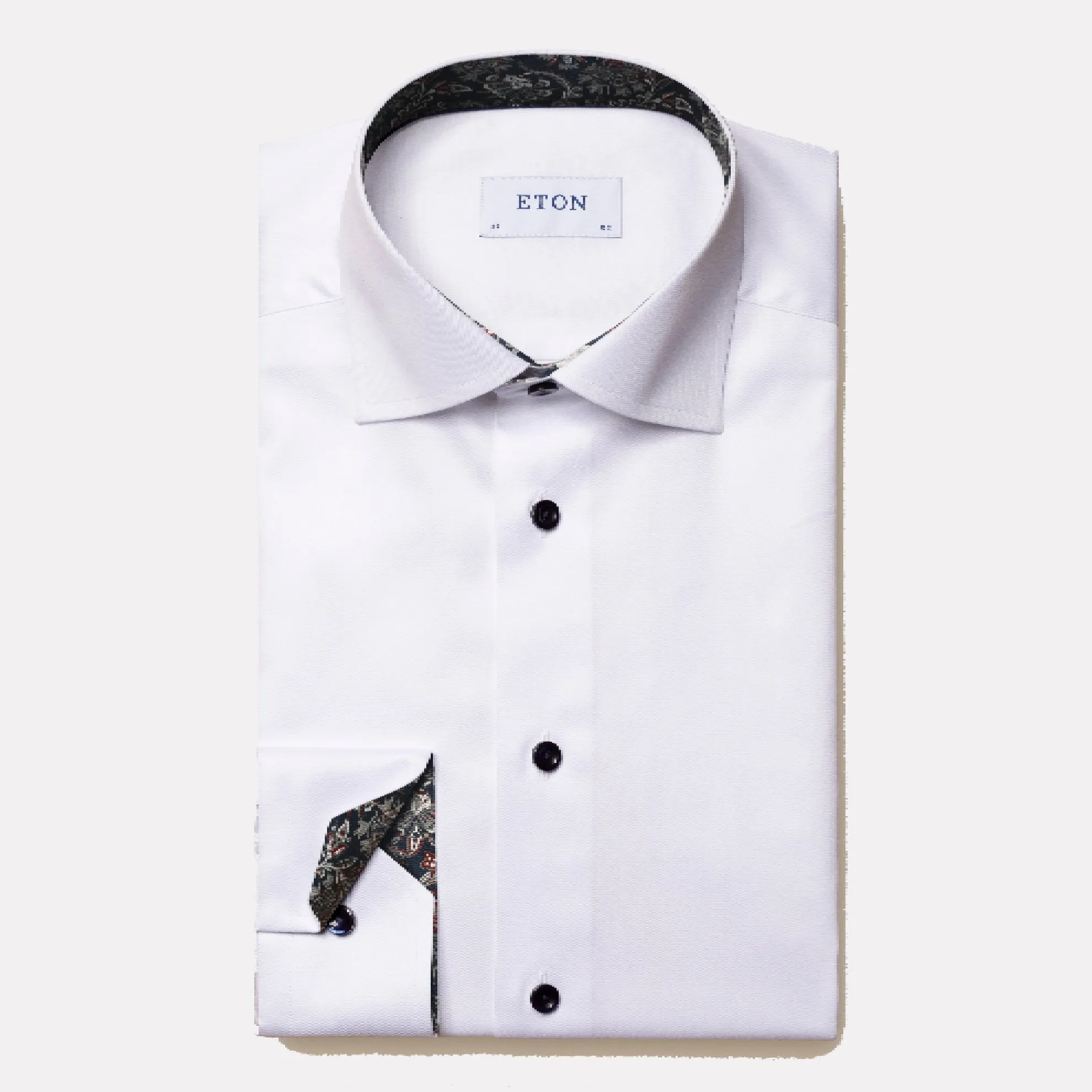 Paisley Effect Contemporary Fit Signiture Twill  / White