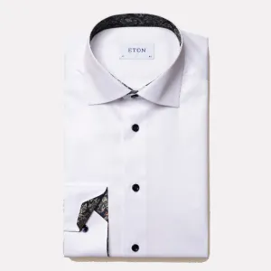 Paisley Effect Contemporary Fit Signiture Twill  / White
