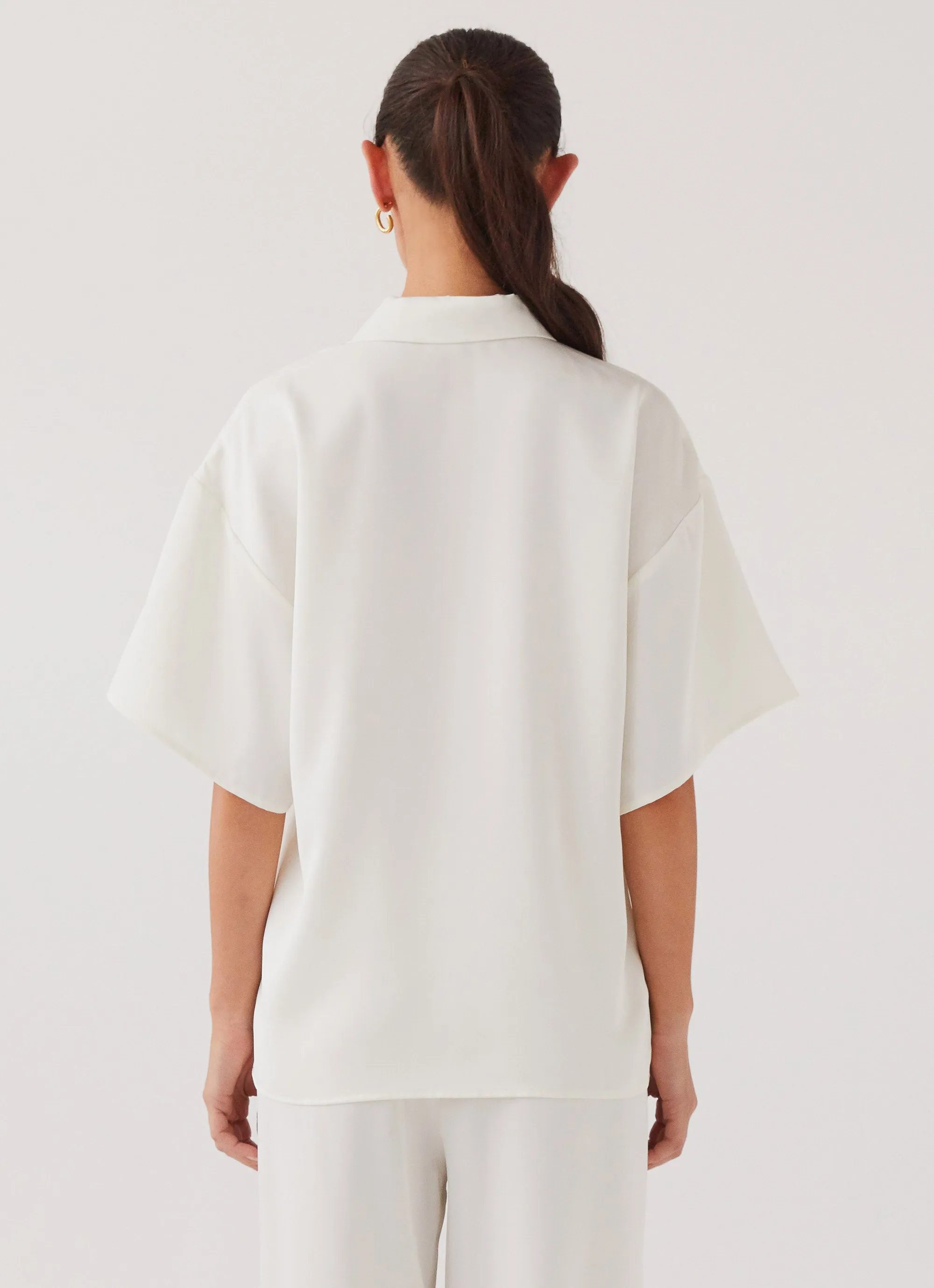 Palm Cove Satin Shirt - Pearl Dove