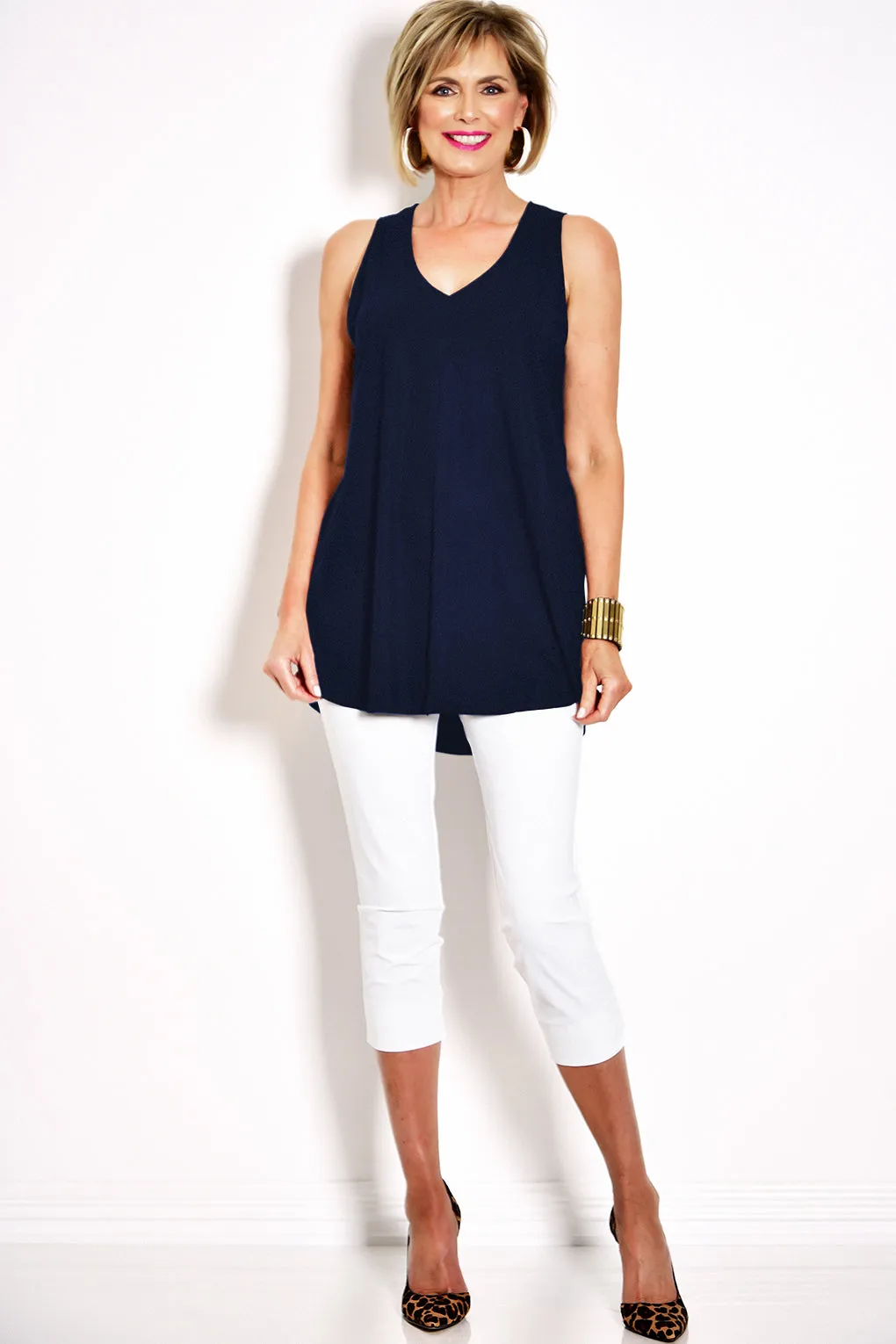 PAULA RYAN Long Layering Singlet Microjersey - Navy