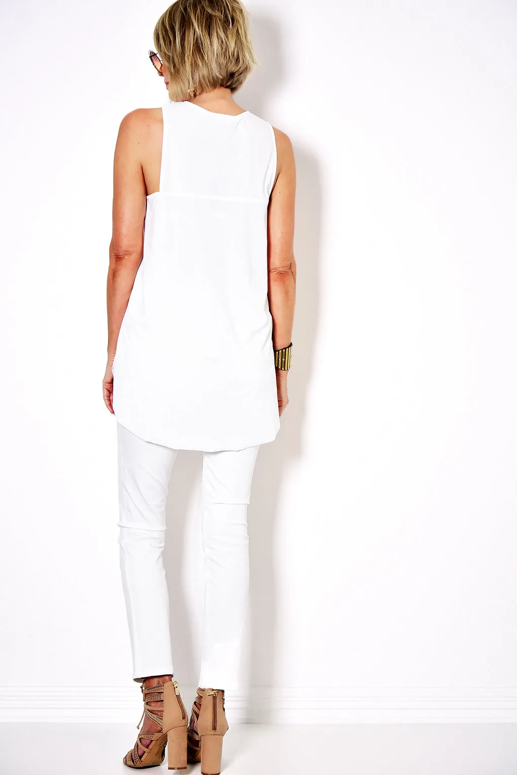PAULA RYAN Long Layering Singlet Microjersey - White