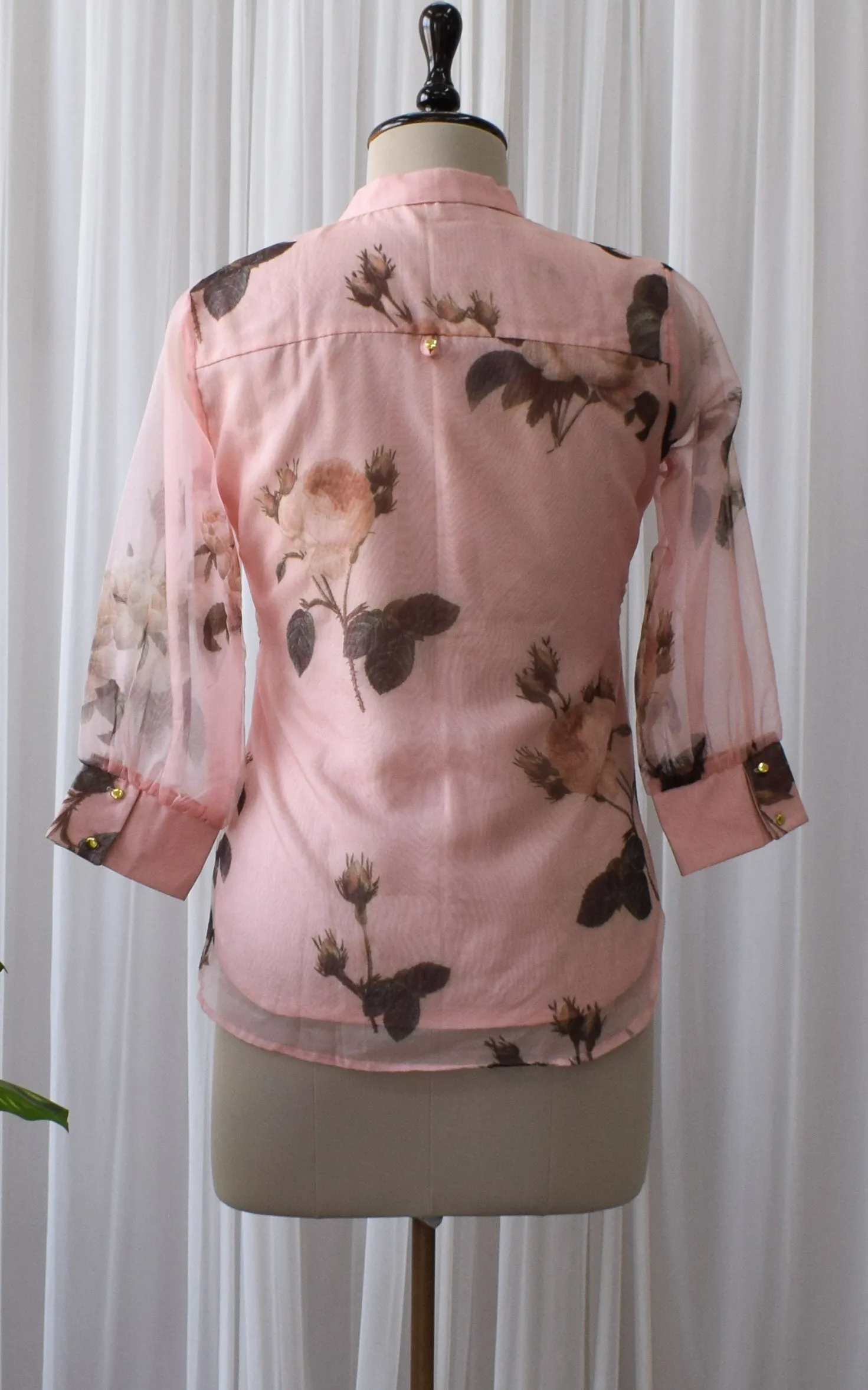 Peach Floral Organza Shirt Top