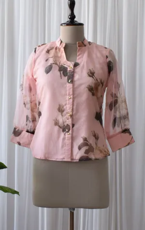 Peach Floral Organza Shirt Top