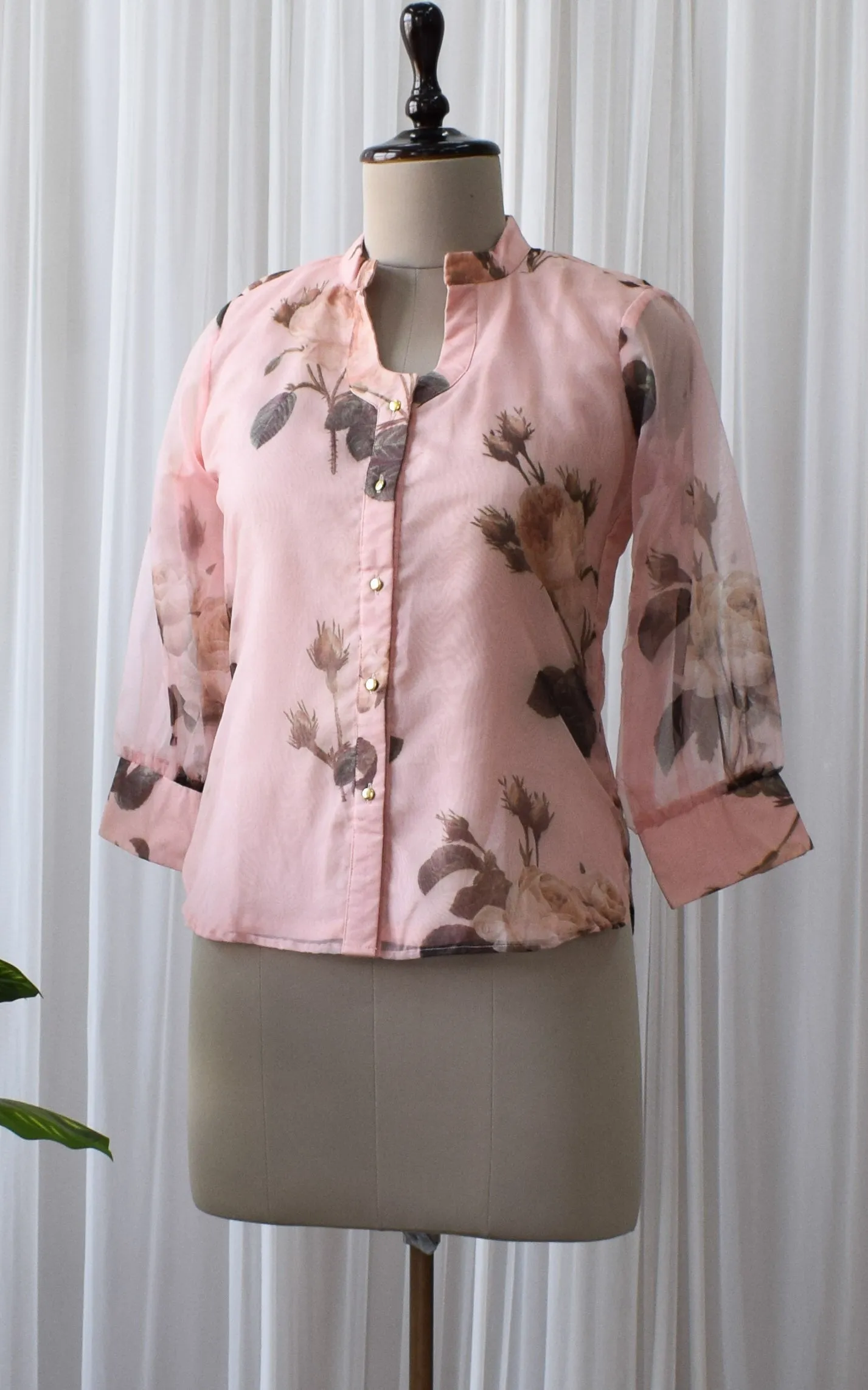 Peach Floral Organza Shirt Top